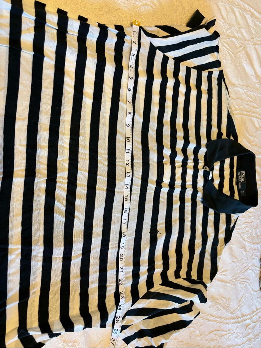 Men's Black & White Striped Polo Shirt XXLT New Ralph Lauren Classic Big & Tall